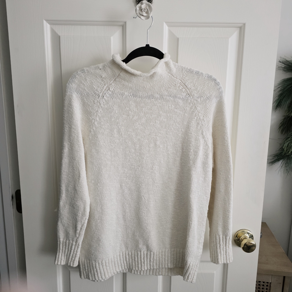LL BEAN Women's Cotton Ragg Sweater, Funnelneck Pullover